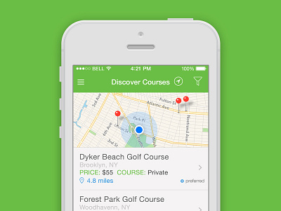 iPhone App - Discover Courses golf ios7 iphone ui user interface