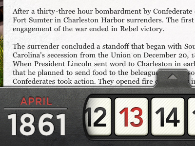 The Civil War Today - Date Drawer ios ipad mobile ui user interface