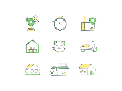 Icons affordable boxes experience fast home icon icons illustration moving organizing pet relocation risk free service storage supplies ui vehicle