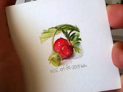 Strawberry note - 25x25 mm mini aquarelle drawing fruit illustration image note painting sketch strawberry watercolor