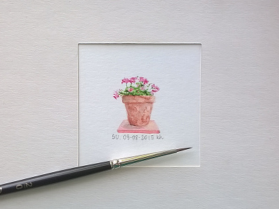 Geranium pot - 25x25mm mini aquarelle drawing flower illustration image note painting pot sketch watercolor