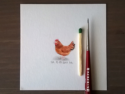 Hen note - 25x25 mm miniature animal aquarelle bird chicken hen illustration image note painting rendering sketch watercolor