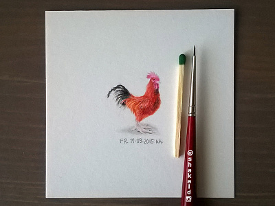 Rooster note - 25x25 mm miniature animal aquarel bird brush chicken illustration image note painting rooster sketch watercolour