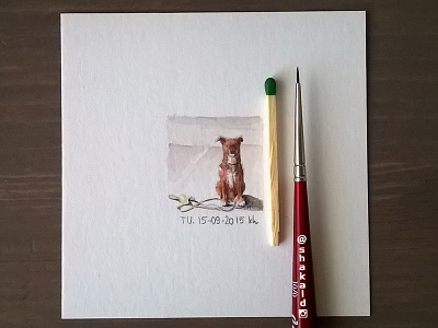 Pits's note - 25x25 mm watercolor animal aquarelle detailed dog miniature note painting pet rendering sketch watercolor