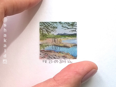 Lakes - 25x25mm watercolor miniature aquarell blue lake landscape miniature mountains nature note painting sketch water watercolor