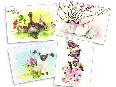 Watercolor collages animals aquarell concept design cute easter flat illustration painting watercolor watercolor painting