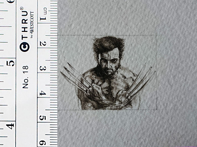Wolverine brush and ink character drawing handpainted illustration man miniature sketch watercolor painting watercolour