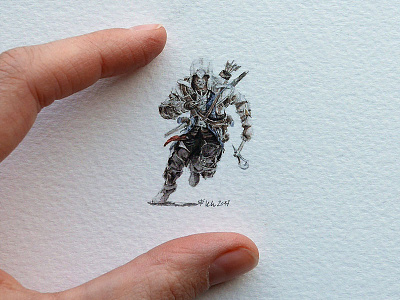 Assassin's Creed aquarell assassins creed brush and ink character illustration miniature drawing paper playstation sketch watercolor watercolour painting