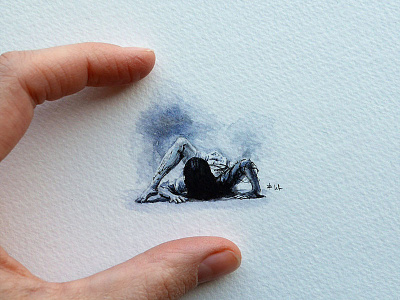 Rings aquarell brush and ink character horror illustration miniature drawing paper rings sketch watercolor watercolour painting woman