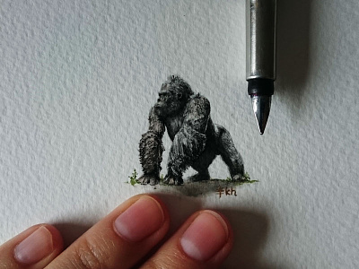 King Kong ape aquarell brush and ink character gorilla illustration king kong miniature drawing paper sketch watercolor