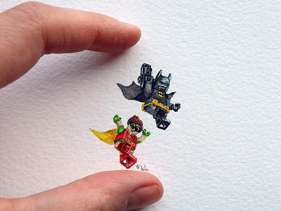 LEGO || Batman & Robin aquarell batman brush and ink character illustration lego miniature drawing paper robin sketch watercolor