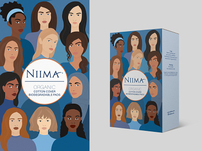 Packaging cover illustrations for Niima Care beauty products blue brand branding cosmetic products cover illustration graphic design hand drawn illustration mockup package packaging packaging design printing selfcare products woman