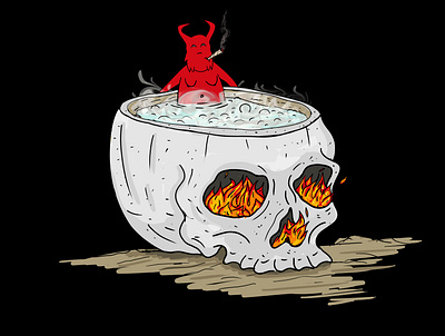 skulljacuzzi art artwork cartoon cartoon character cartoon illustration devil digitalart illustration jacuzzi relax