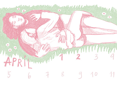 April animation april art calendar cuddles design digitalart flowers illustration love minimal painting portrait