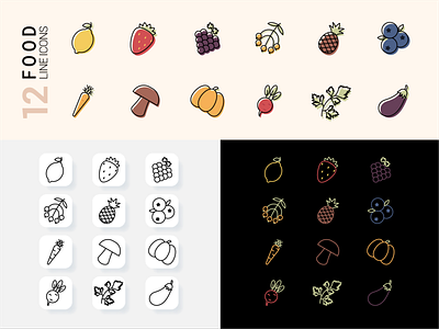 Food line icons app food fruits graphic design icons line vegetables webdesign