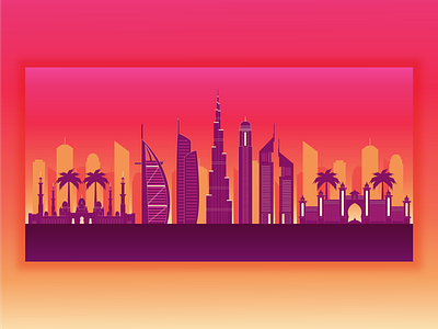 Illustration silhouette city Dubai