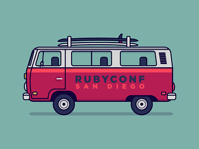 RubyConf BUSTRIP!!! bus conference illustration rails ruby rubyconf surf van vector vw