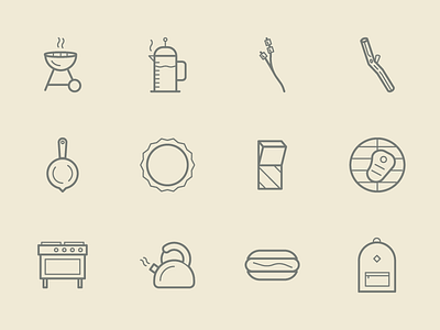 cookicons! backpack butt coffee cooking grill hotdog icon icons kettle linework smore stove