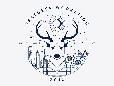 Workation Badge badge city collaboration deer monoline nyc seatgeek sun vermont