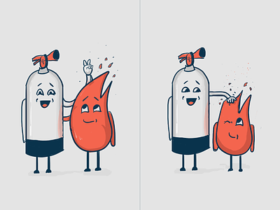 Original Fight Fire With Funny Concept character drawing extinguisher fire flame funny humor