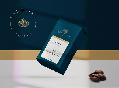 Package design Karolina coffee blue coffee design gold golden label minimal minimalism package