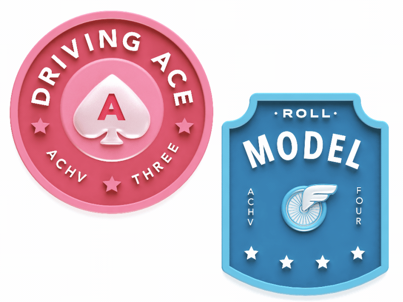 Driving Ace / Roll Model Achievement Badges achievement animation app design badges c4d cinema 4d logo product design root insurance
