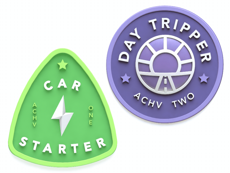 Car Starter / Day Tripper Achievement Badges achievement animation app design badges c4d cinema 4d logo product design