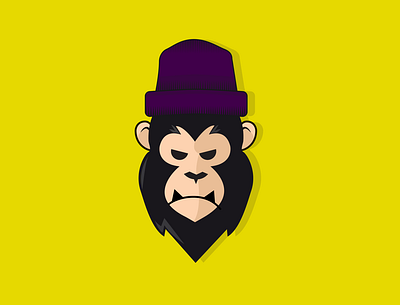 Gorilla with beanie cartoon design illustration logo ve vector