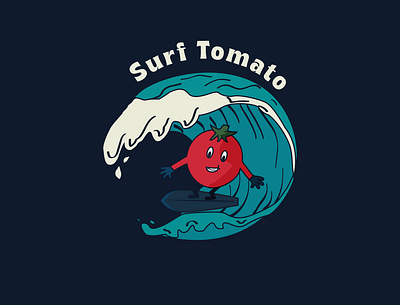Surfing tomato cartoon design illustration logo vector