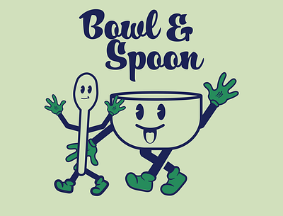 Bowl and Spoon cartoon design illustration logo mascote typography vector