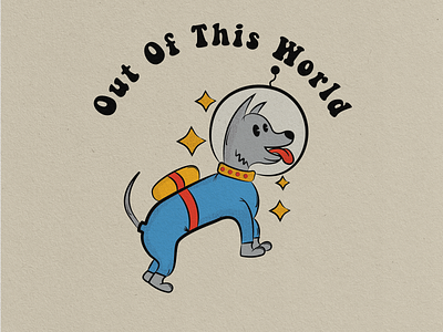 Out of this World astronaut badge cartoon cosmonaut design dog illustration ilustration retro space vector