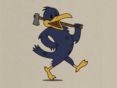 Raven axe badge cartoon character graphic design illustration logo mascote raven