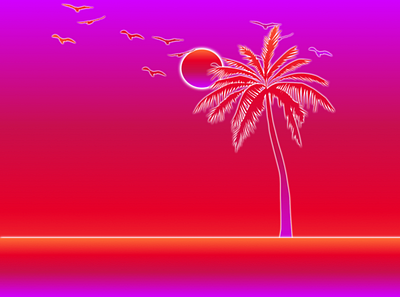 Beach Gradient Wallpaper 80s style affinity designer beach birds palm tree pink sun wallpaper