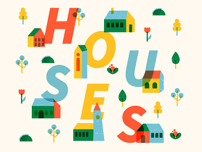 Houses art color design geometric houses illustration primary vector