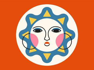 Sun with face art color design geometric illustration vector