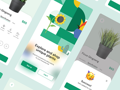 Plant Shop Mobile app ui abstract app branding colorful design illustration minimal mobile plant app ui ux vector