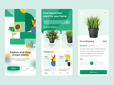 Mobile app dashboard mobile description mobile mobile app ui design navigation onboarding online shop plant shop plants product page