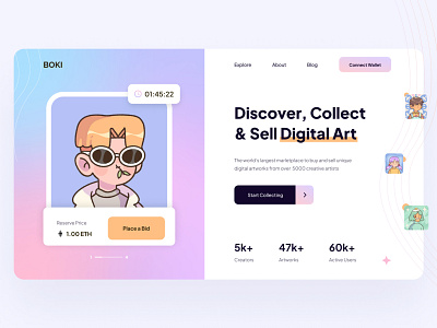 NFTs Marketplace Platform art binance bitcoin crytoart home page illustration interface landing page makeevaflchallenge makeevaflchallenge7 market nft nfts platform token ui ui design ui web website