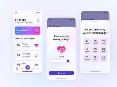 HiMood - Mood tracking app app app design design figma figmadesign glassmorphism illustration mobile app design pastel ui ux