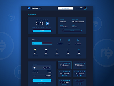 Cryptocurrency Dashboard - ICO app bitcoin blue cryptocurrency design gradient interface product ui ux web web design