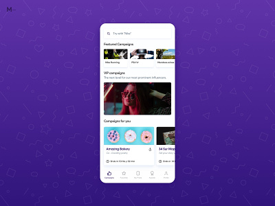 Influencers Startup app app card design flat gradient influencer interface product ui ux violet