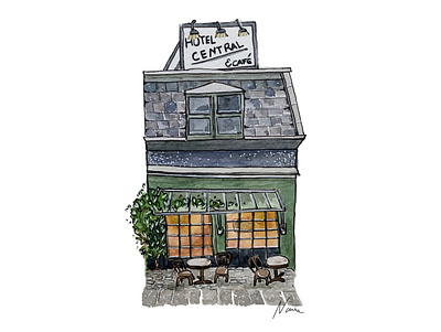 Coffee shop coffee shop facade illustration ink sketch store urban watercolor