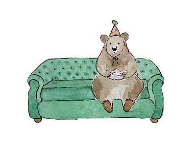 Party animais bear book card children illustration ink kids kids art watercolor