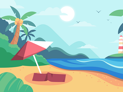 Nature Scene Vector Illustration - Summer