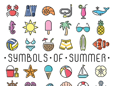 36 Symbols of Summer icon icon set illustration vector