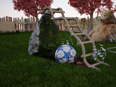 normal backyard 3D bear bunch dirt football realistic 3d soccer trees