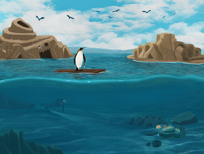 Antarctica 2100 antarctica concept art dig icebergs illustration penguin polar pollution