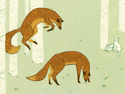 Wrong Focus Foxes forest foxes gouache illustration kailey lang woodland