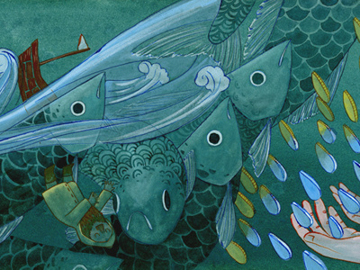Fisherman fish gouache illustration ink kailey lang ocean sea watercolour
