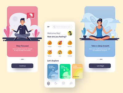 Meditation App adobexd app app design app designer branding design icon illustration illustrator interface ios ios app design meditation typography ui ux vector yoga yoga app